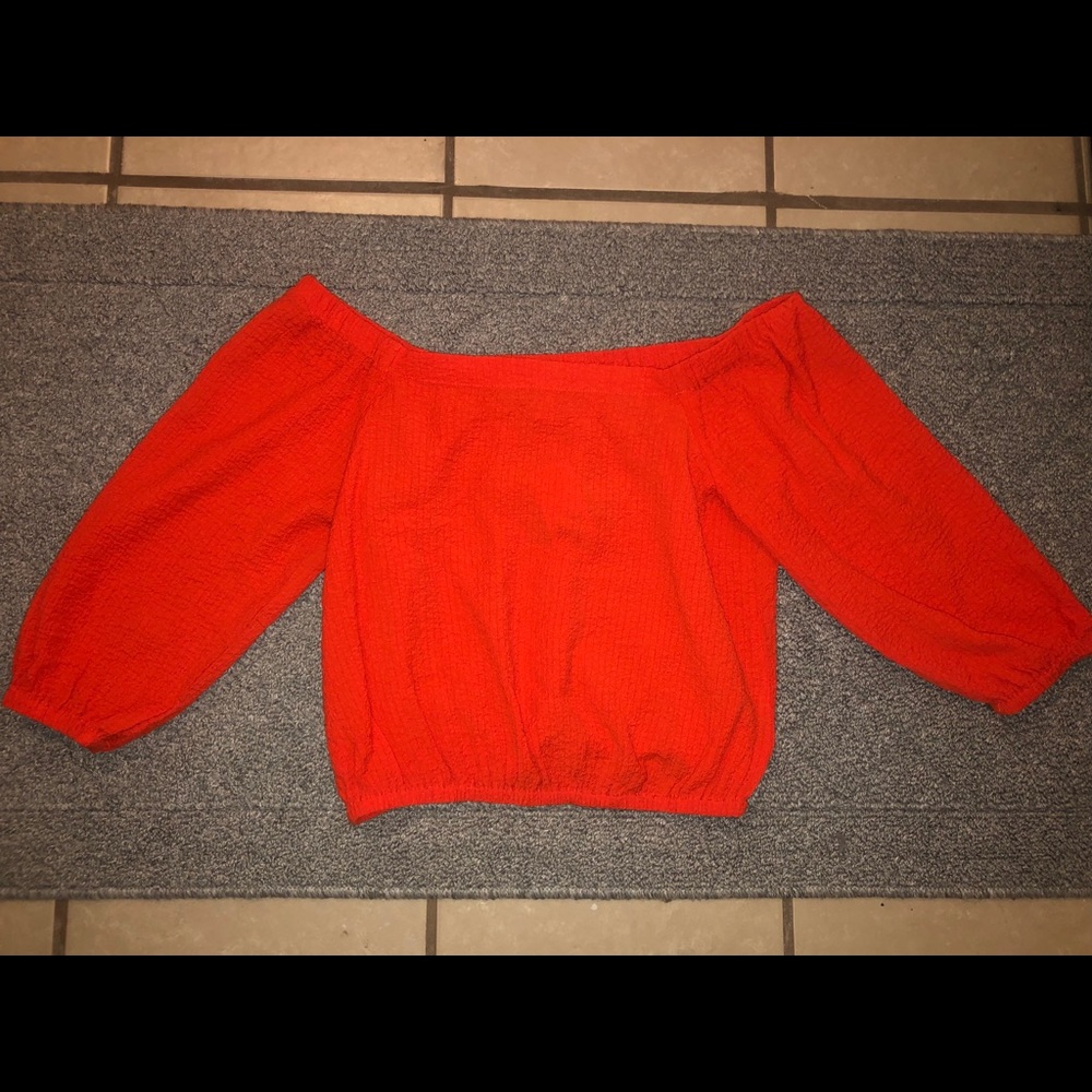 Crinkled Off-the-Shoulder Top - Tomato